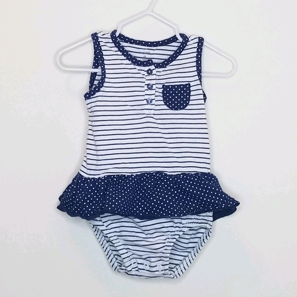 Carter's Stripe Polka Dot Ruffle Waist Romper 9m - Picture 1 of 3